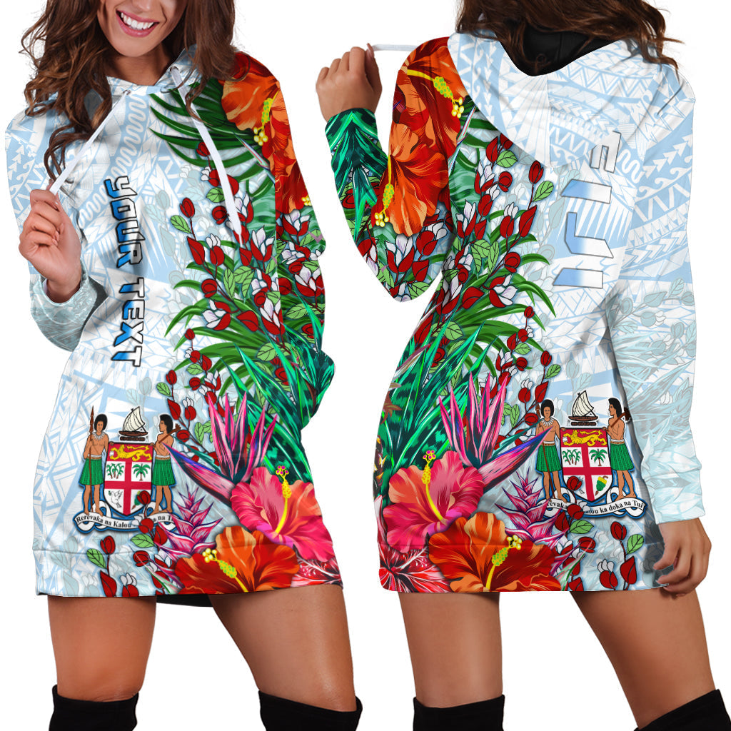 Custom Personalised Fiji Hoodie Dress Proud Fijian Tapa mix Tagimoucia Flowers LT13 - Wonder Print Shop