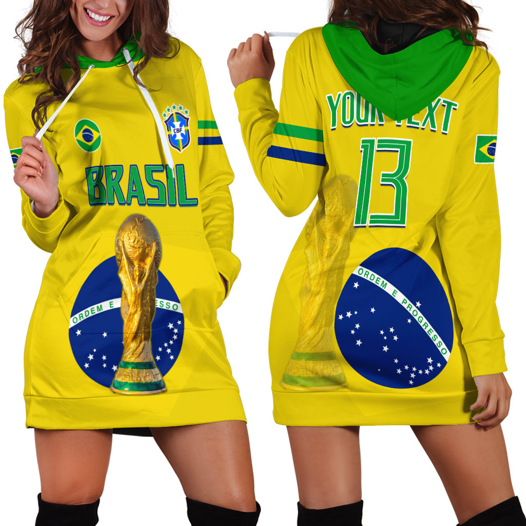 (Custom Text and Number) Brazil Football Hoodie Dress Go Champions Selecao Campeao LT13 - Wonder Print Shop