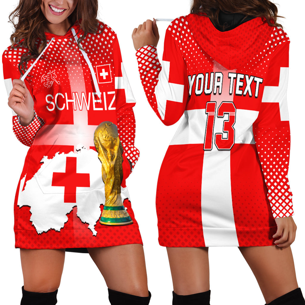 (Custom Text and Number) Switzerland Football Hoodie Dress Schweizer Pati Champion 2022 World Cup LT13 - Wonder Print Shop