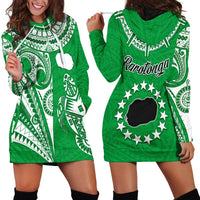 Rarotonga Cook Islands Hoodie Dress Turtle and Map Style Green LT13 - Wonder Print Shop