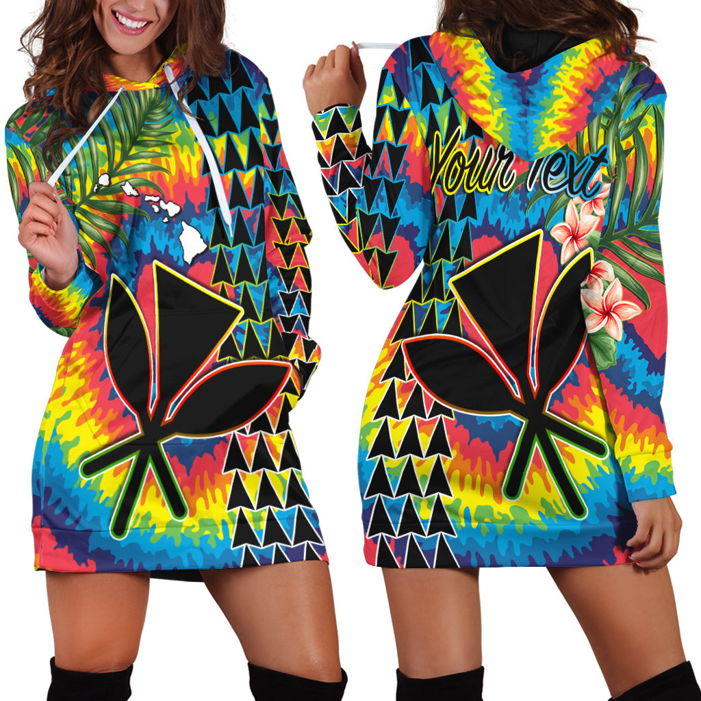 (Custom Personalised) Hawaii Rainbow Tie Dye Hoodie Dress Flowers Polynesian Hawaiian Tribal LT13 - Wonder Print Shop