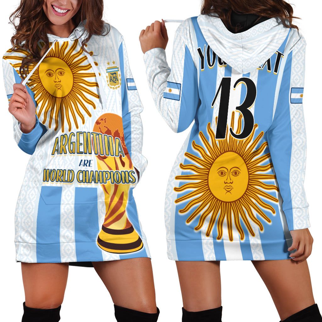 (Custom Text and Number) Argentina Football Hoodie Dress World Champions 2022 Dream Come True LT13 - Wonder Print Shop