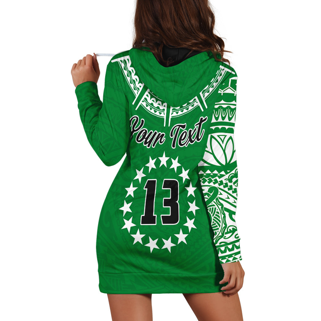 (Custom Text and Number) Cook Islands Tatau Hoodie Dress Symbolize Passion Stars Version Green LT13 - Wonder Print Shop