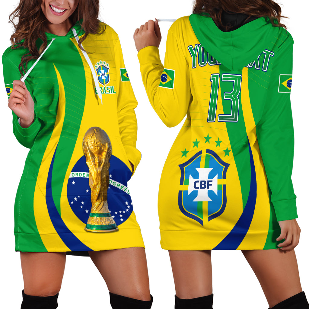 (Custom Text and Number) Brazil Football Champions Hoodie Dress Selecao Style Vibe LT13 - Wonder Print Shop