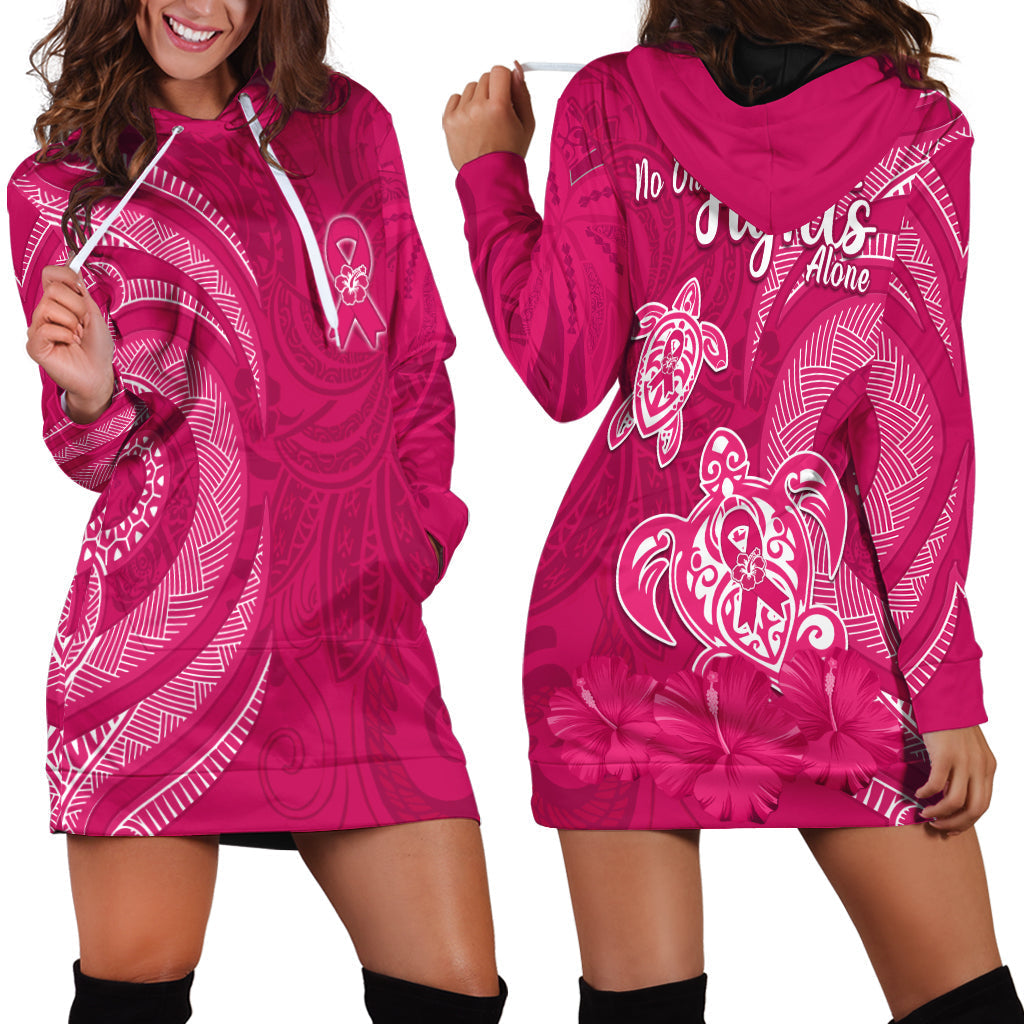 Breast Cancer Awareness Hoodie Dress Hibiscus Polynesian No One Fights Alone LT13 - Wonder Print Shop