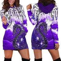 Custom Personalised Manaia Maori Hoodie Dress Fern Aotearoa Purple Waves LT13 - Wonder Print Shop