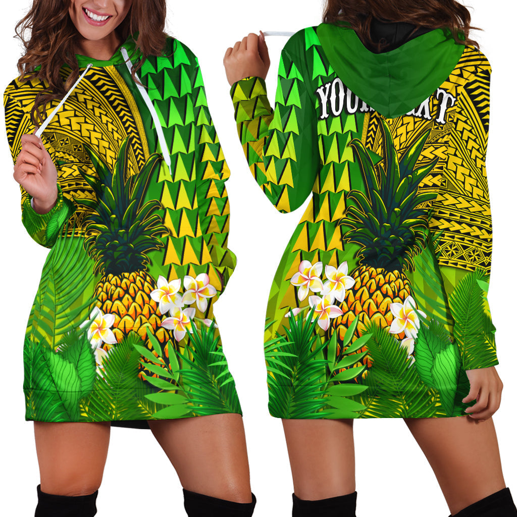 custom-personalised-hawaii-pineapple-hoodie-dress-plumeria-frangipani-mix-tribal-pattern