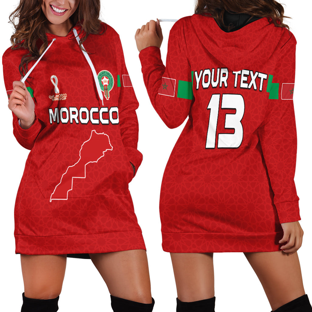 (Custom Text and Number) Morocco Football Hoodie Dress Champions World Cup New History LT13 - Wonder Print Shop
