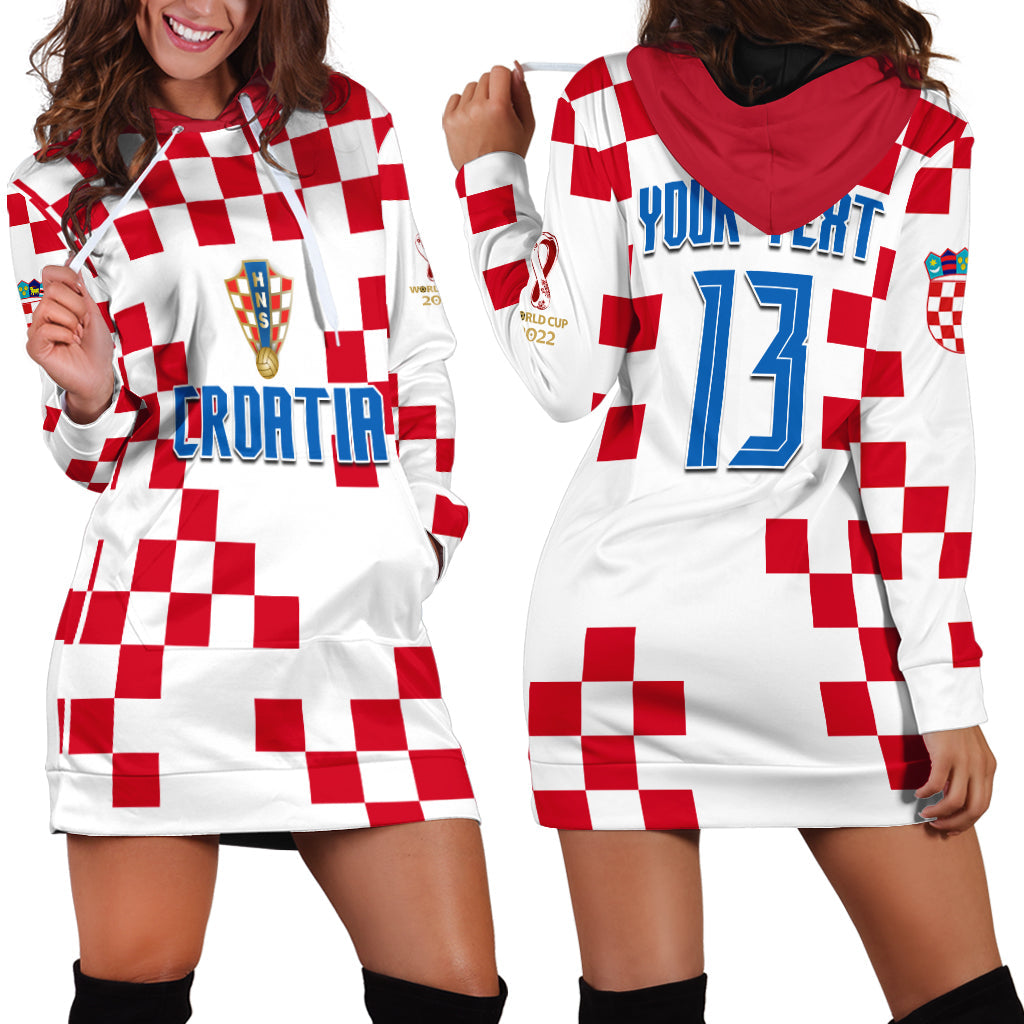 (Custom Text and Number) Croatia Football Hoodie Dress World Cup Champions 2022 Hrvatska LT13 - Wonder Print Shop