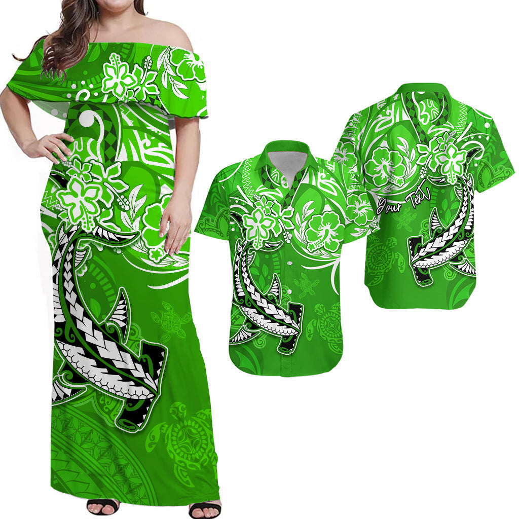 Personalised Hawaii Matching Hawaiian Shirt And Dress Polynesia Green Sea Turtle Honu and Hammerhead Shark LT13 - Wonder Print Shop