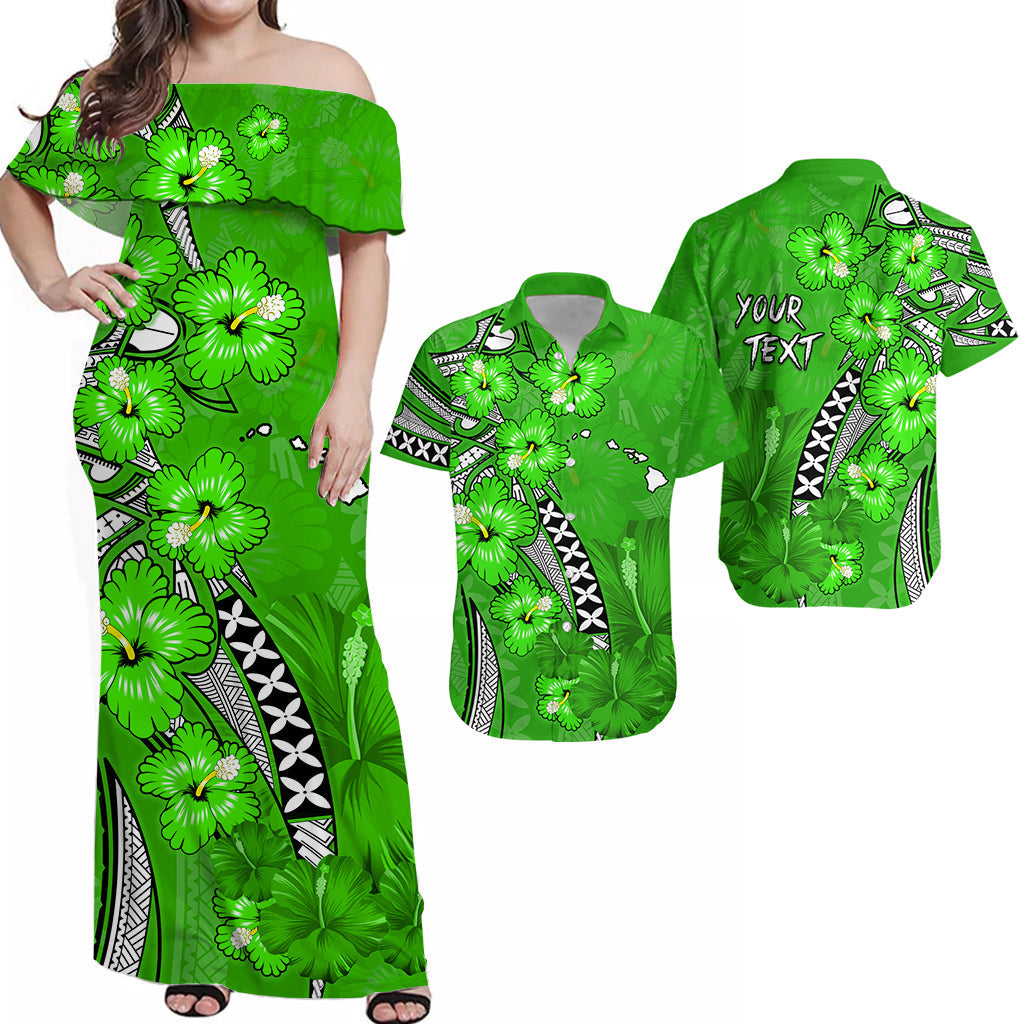 Personalised Hawaii Matching Hawaiian Shirt And Dress Polynesia Green Hibiscus and Map Mystical LT13 - Wonder Print Shop