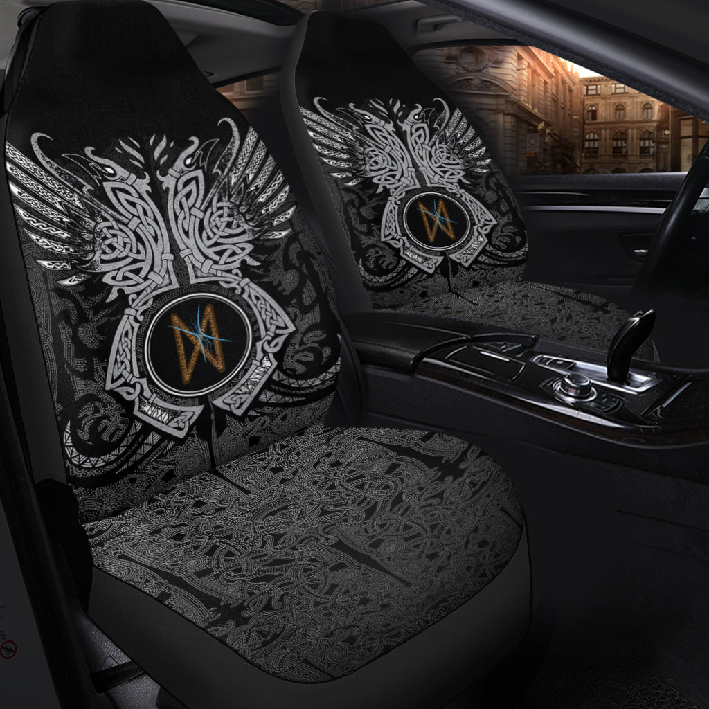 Viking Car Seat Covers Dagaz Rune, Raven Tattoo RLT12 - Wonder Print Shop