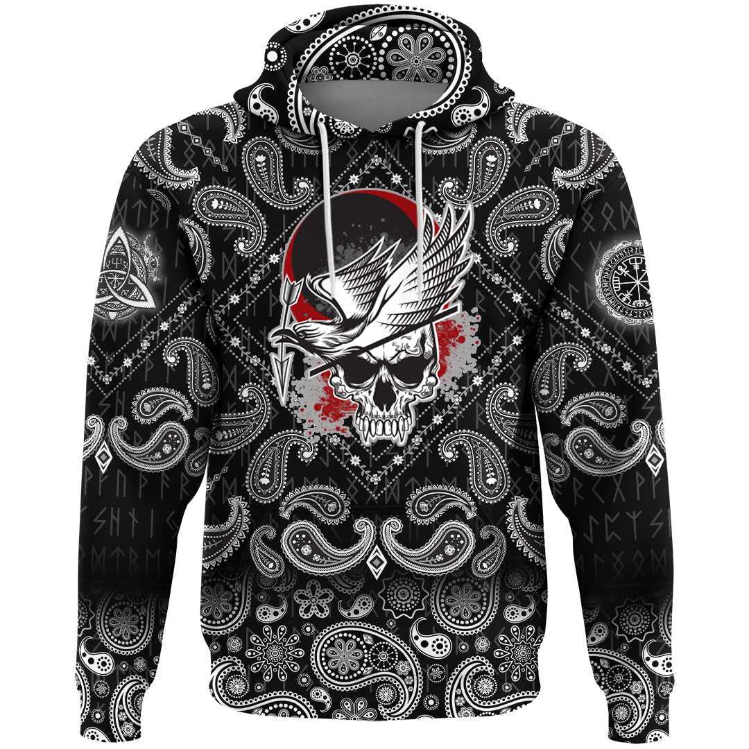 Viking Hoodie Dead Skull With Crow with Bandana Paisley Style RLT12 - Wonder Print Shop