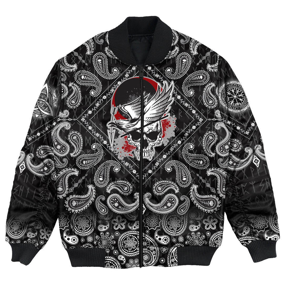 Viking Bomber Jacket Dead Skull With Crow with Bandana Paisley Style RLT12 - Wonder Print Shop