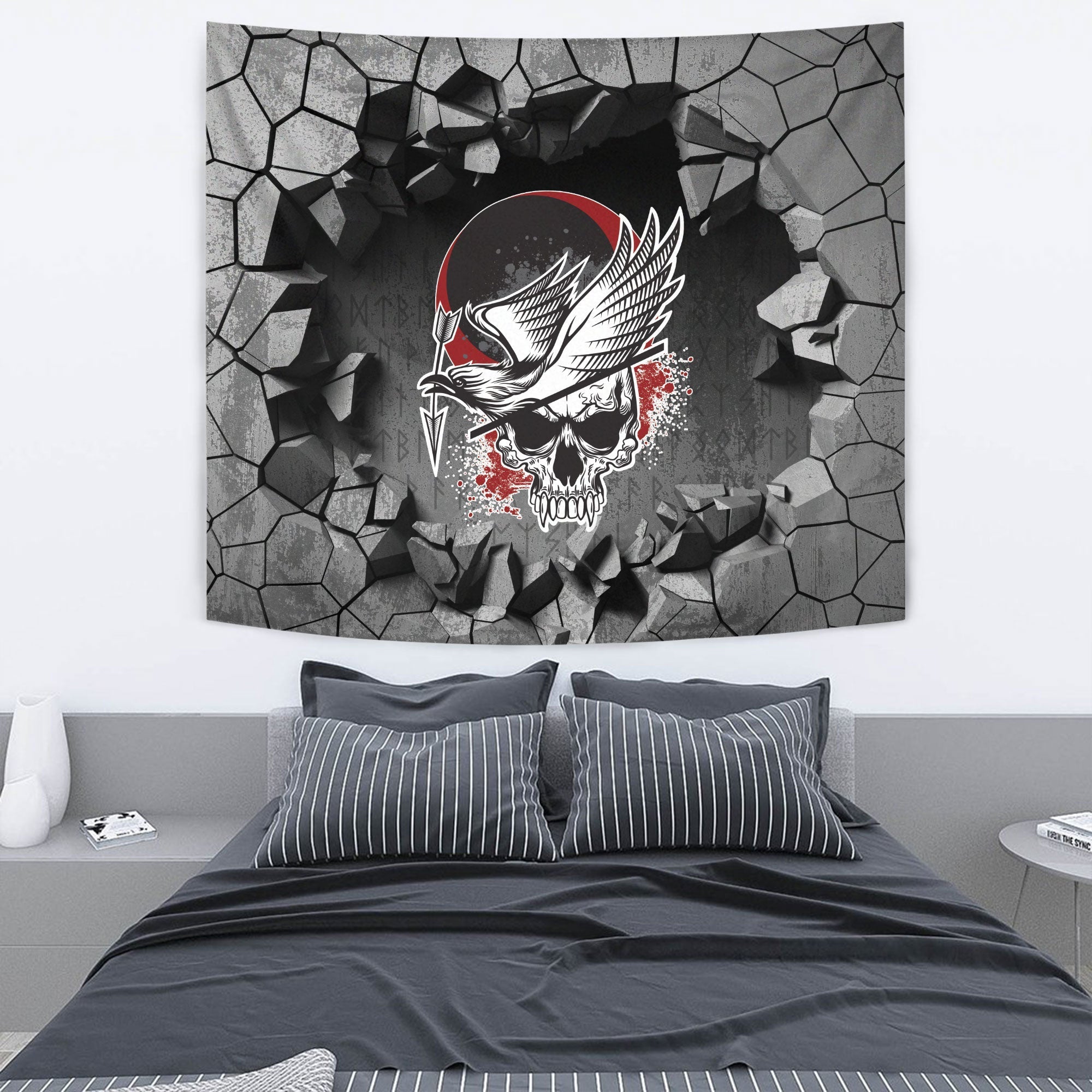 Viking Tapestry - Dark Red With Odin's Ravens Tapestry RLT12 - Wonder Print Shop