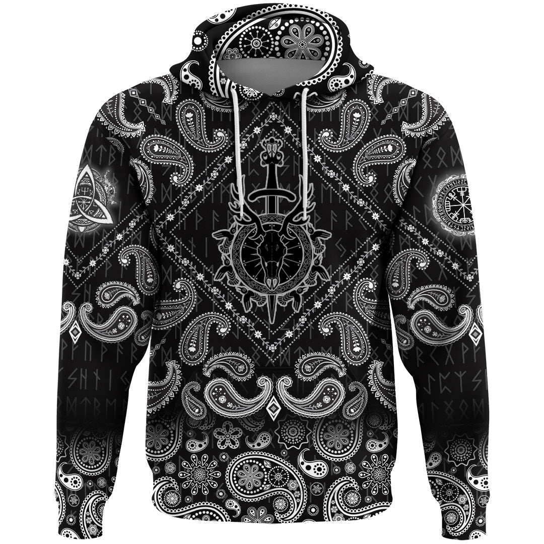 Viking Hoodie Deer Skull Sword and Shield with Bandana Paisley Style RLT12 - Wonder Print Shop