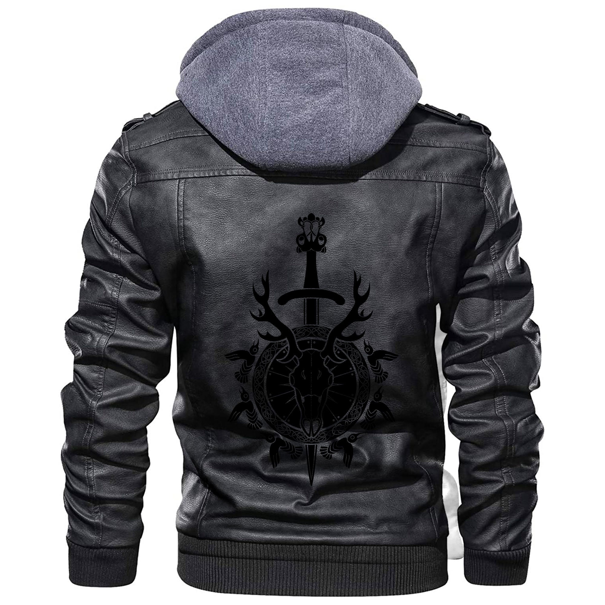 Viking Deer Skull Sword and Shield Leather Jacket RLT12 - Wonder Print Shop