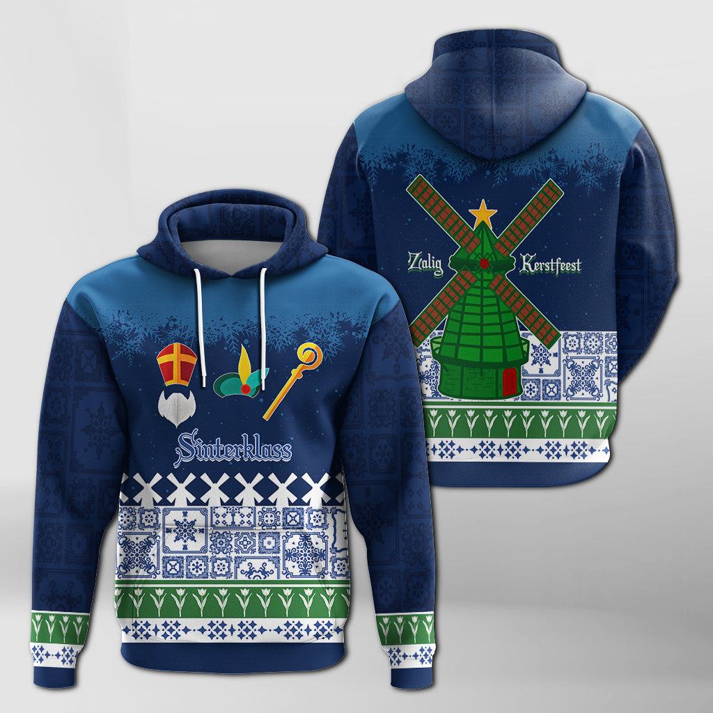 Christmas Sinterklass With Windmill Hoodie Netherlands Delft Pattern - Wonder Print Shop