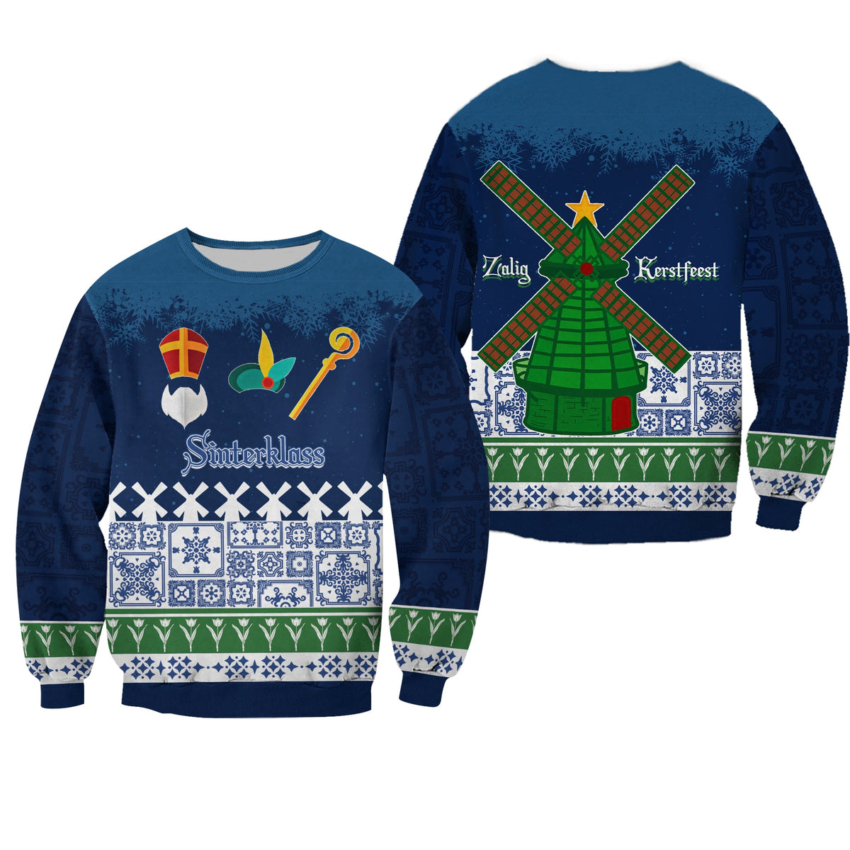 Christmas Sinterklass With Windmill Sweatshirt - Netherlands Delft Pattern - Wonder Print Shop