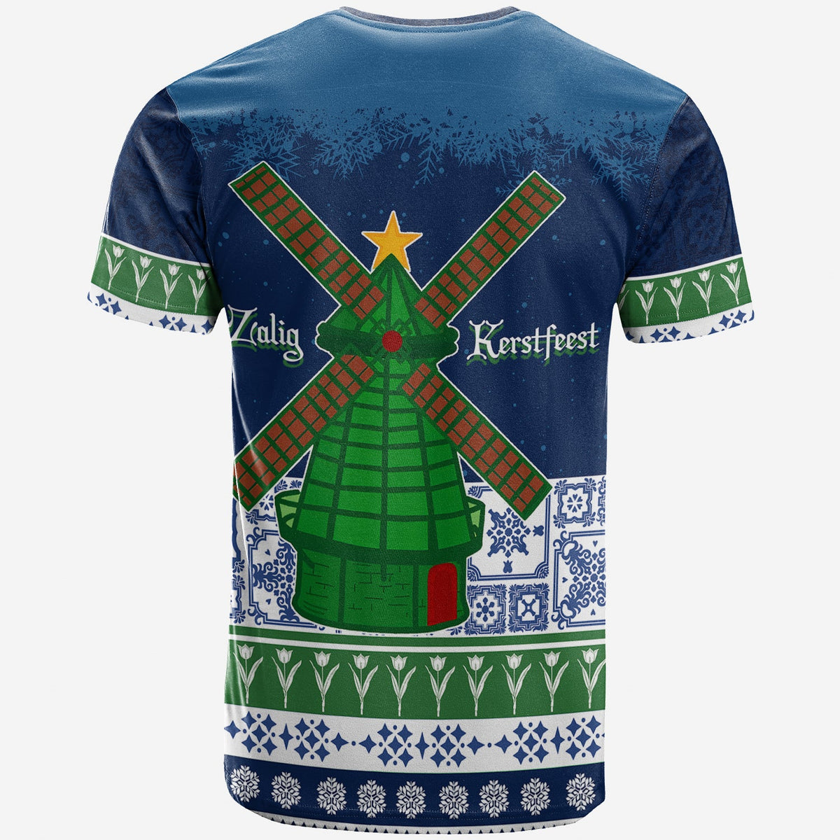 Christmas Sinterklass With Windmill T Shirt Netherlands Delft Pattern - Wonder Print Shop