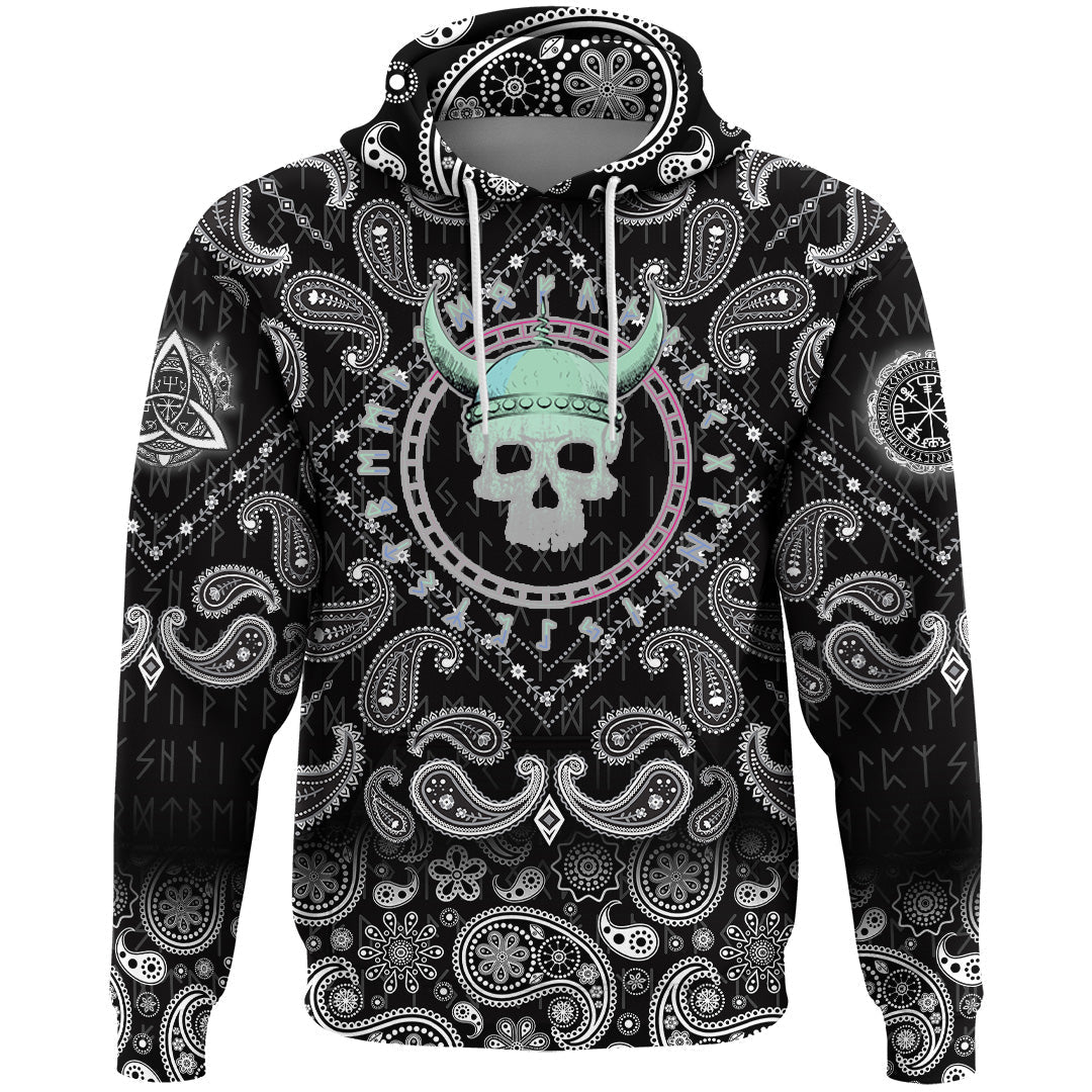 Viking Hoodie Demoniac Skull Viking with Bandana Paisley Style RLT12 - Wonder Print Shop