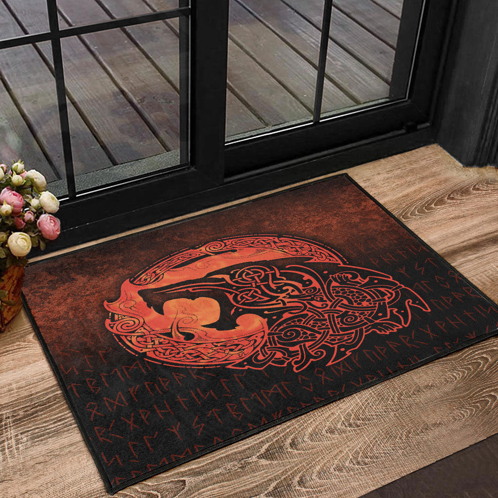 viking-door-mat-fenrir-viking-3d-tattoo-orange-version-door-mat