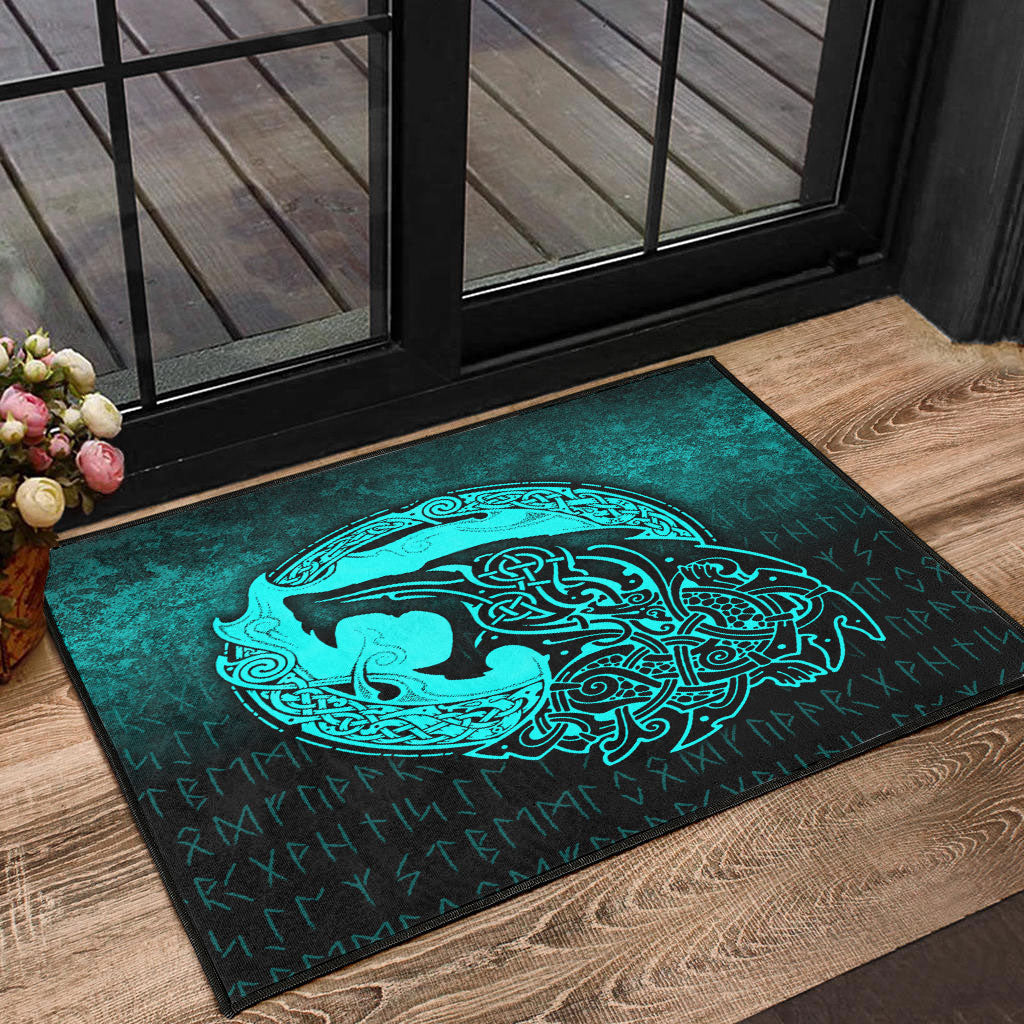 viking-door-mat-fenrir-viking-3d-tattoo-cyan-version-door-mat
