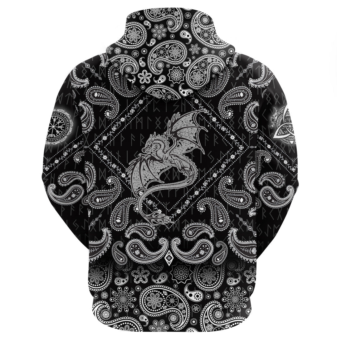 Viking Hoodie Dragon with Bandana Paisley Style RLT12 - Wonder Print Shop