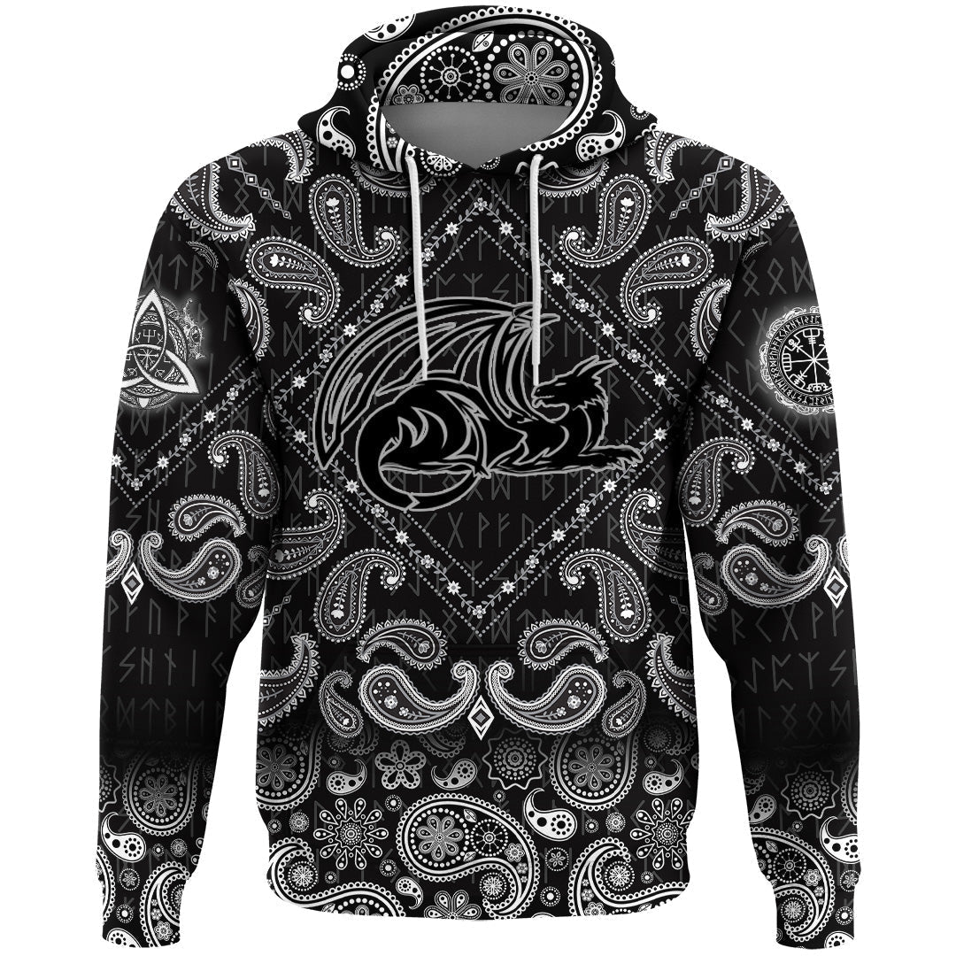 Viking Hoodie Dragon Ancient Fire Breathing Monster with Bandana Paisley Style RLT12 - Wonder Print Shop