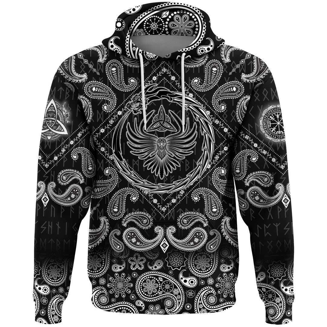 Viking Hoodie Dragon and Raven with Bandana Paisley Style RLT12 - Wonder Print Shop