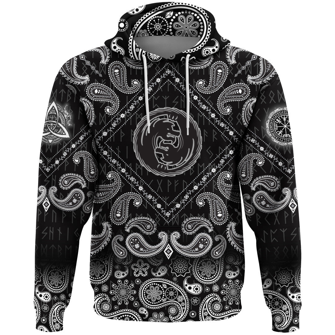 Viking Hoodie Dragon Emblem with Bandana Paisley Style RLT12 - Wonder Print Shop