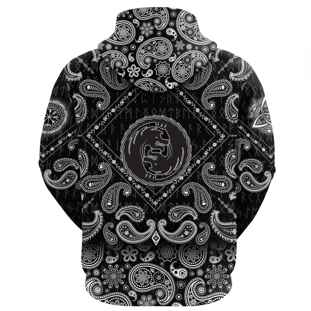 Viking Hoodie Dragon Emblem with Bandana Paisley Style RLT12 - Wonder Print Shop