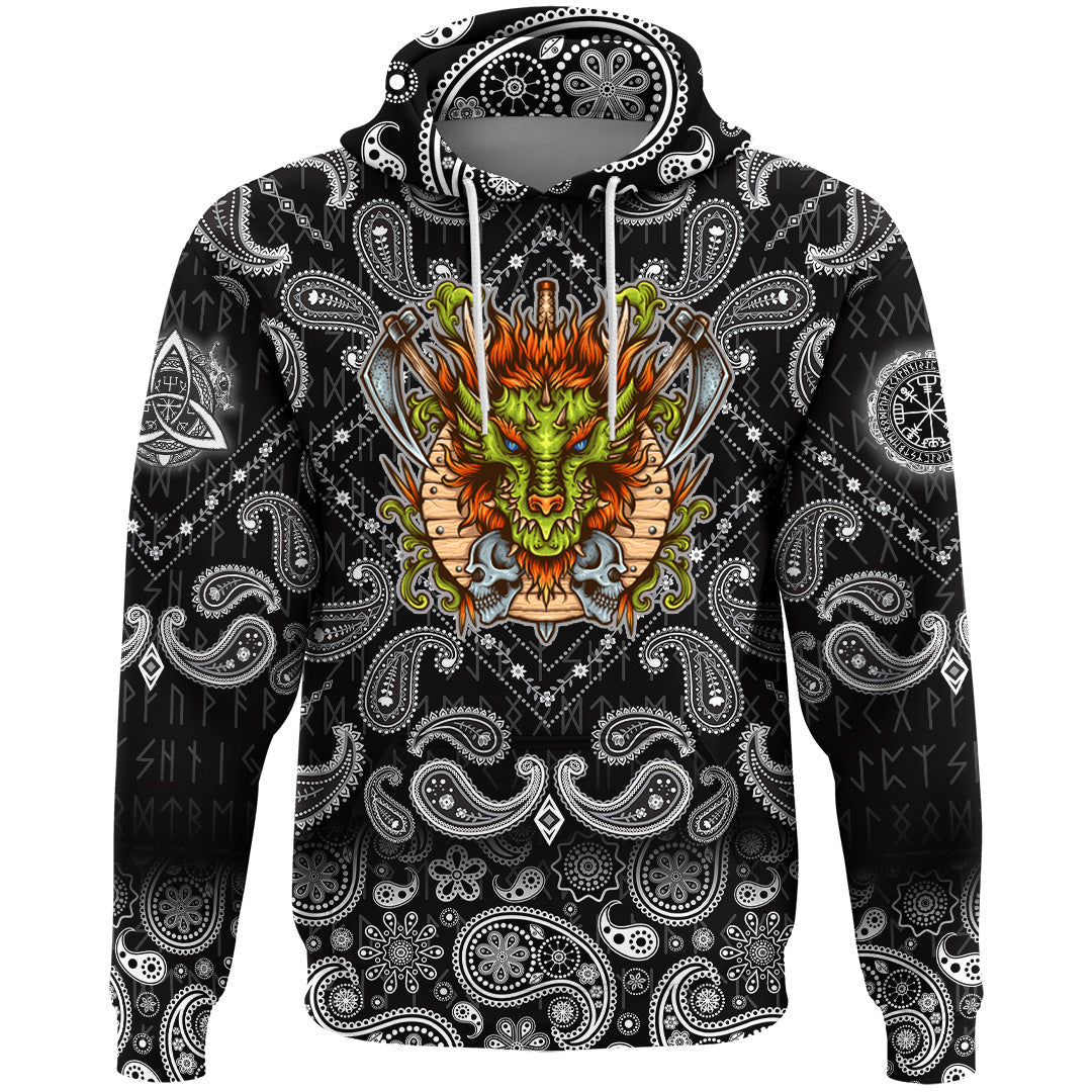 Viking Hoodie Dragon Shield Axe Sword Skull with Bandana Paisley Style RLT12 - Wonder Print Shop