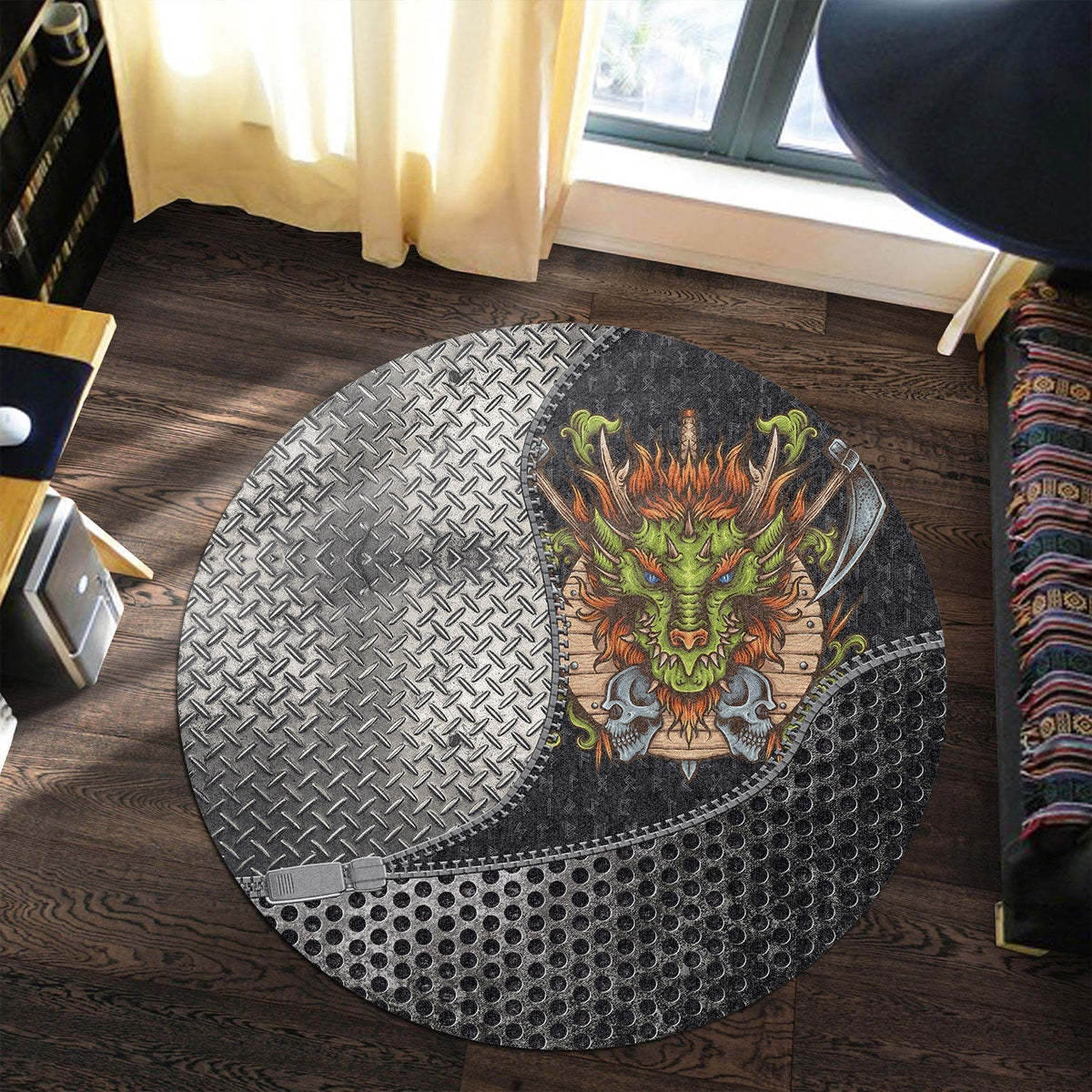 viking-carpet-dragon-shield-axe-sword-skull-round-carpet