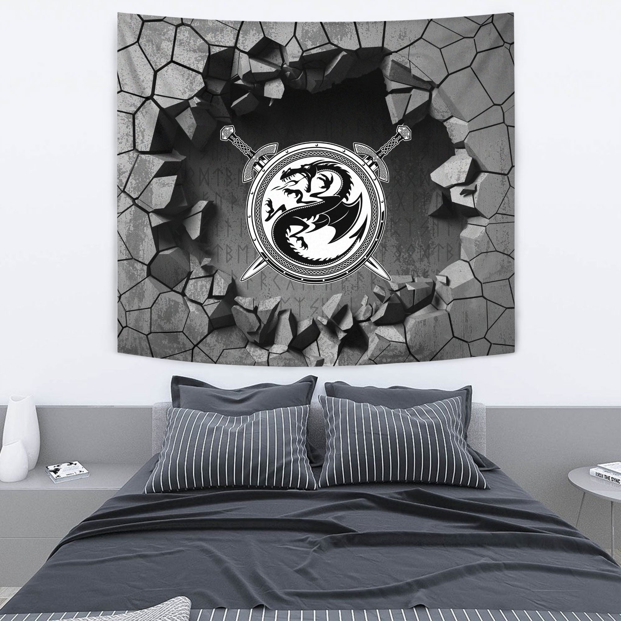 Viking Tapestry - Dragon Shield Axe Sword Skull Tapestry RLT12 - Wonder Print Shop