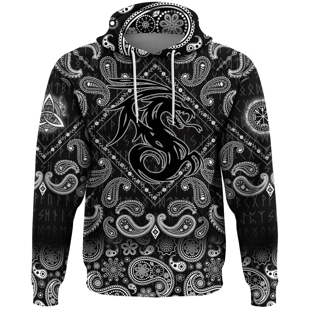 Viking Hoodie Dragon Symbol Tattoo with Bandana Paisley Style RLT12 - Wonder Print Shop