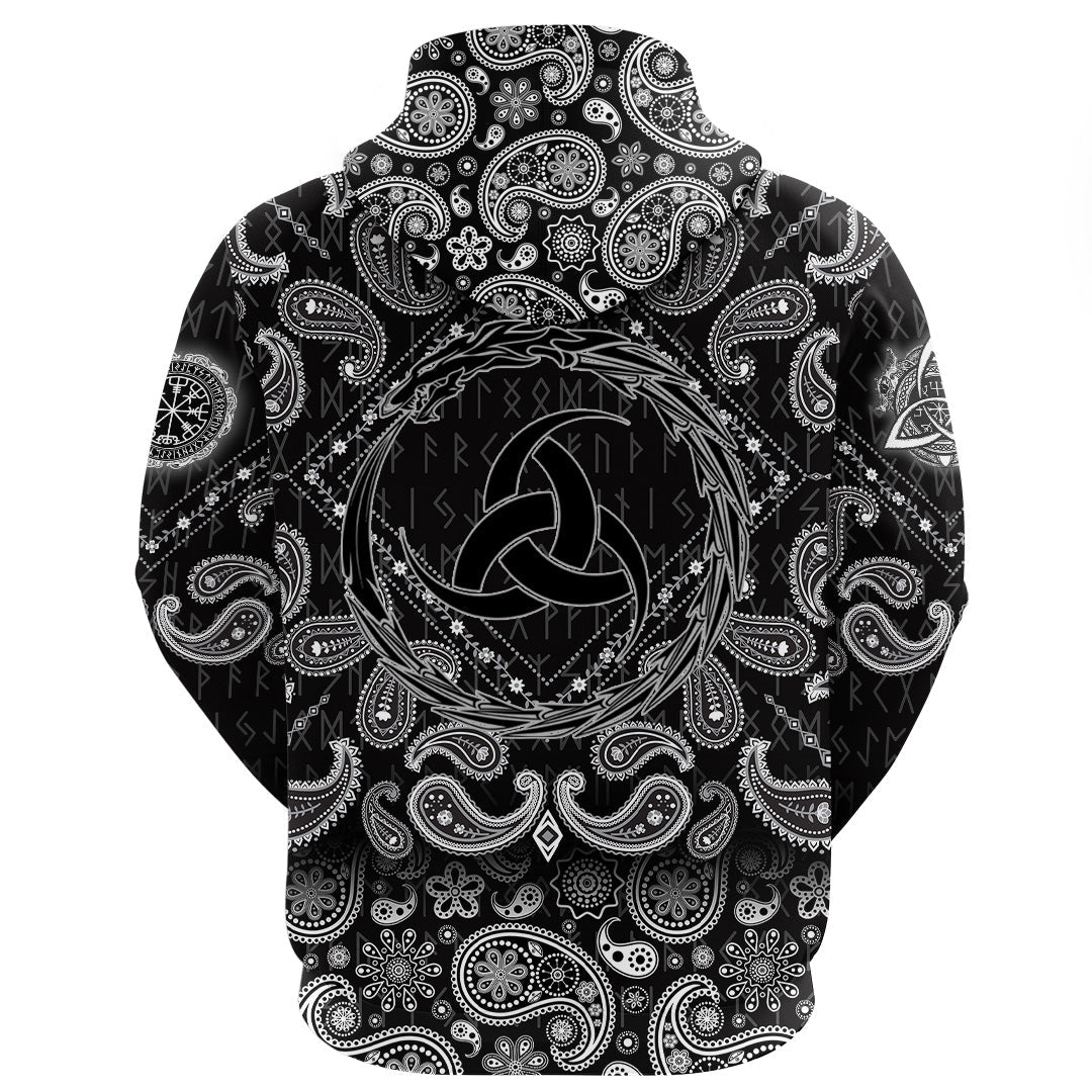 Viking Hoodie Dragon Triple Horn with Bandana Paisley Style RLT12 - Wonder Print Shop