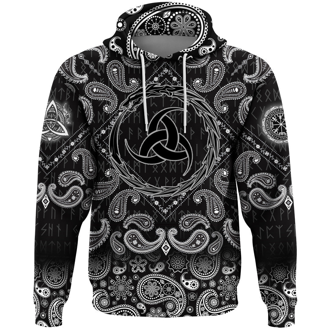 Viking Hoodie Dragon Triple Horn with Bandana Paisley Style RLT12 - Wonder Print Shop