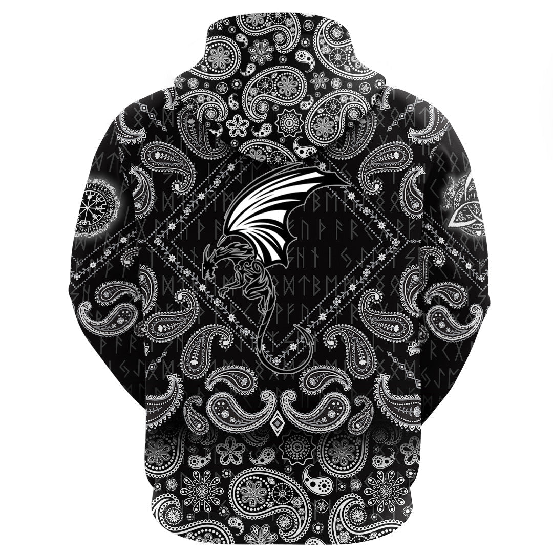 Viking Hoodie Dragon Winged Monster with Bandana Paisley Style RLT12 - Wonder Print Shop