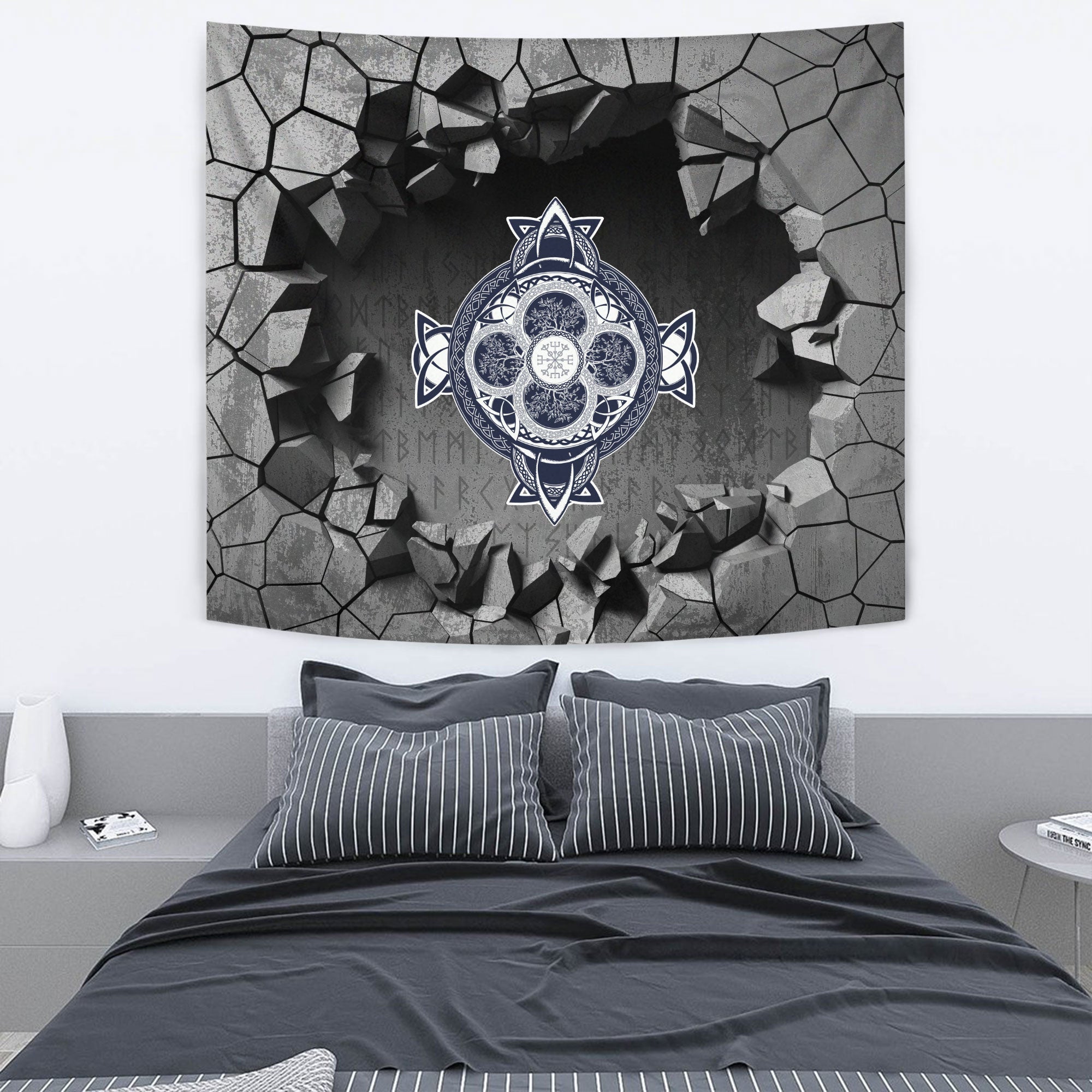 Viking Tapestry - Dragons and Helm Of Awe Aegishjalmur Tapestry RLT12 - Wonder Print Shop