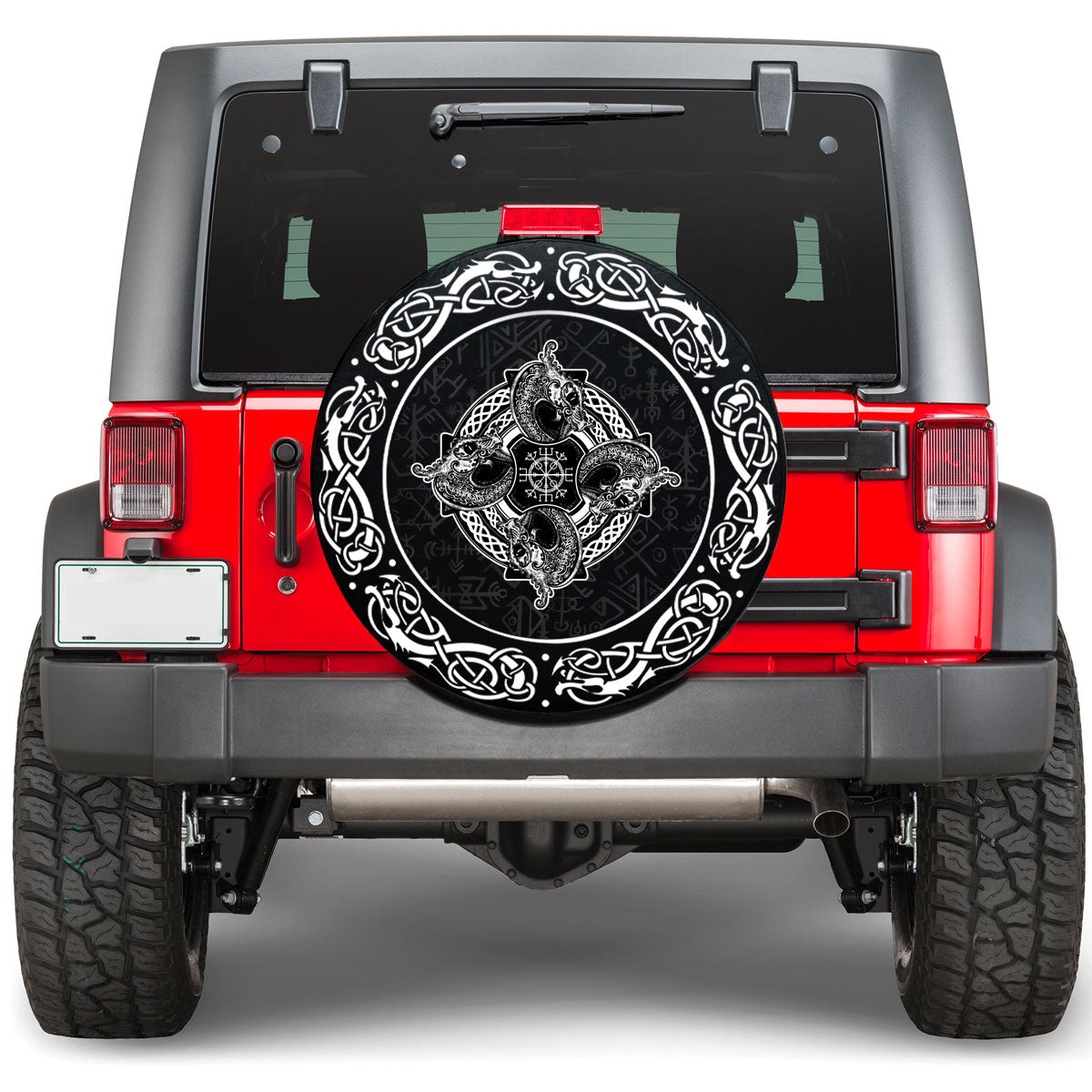 Viking Dragons and Helm Of Awe Aegishjalmur Viking Spare Tire Cover RLT12 - Wonder Print Shop