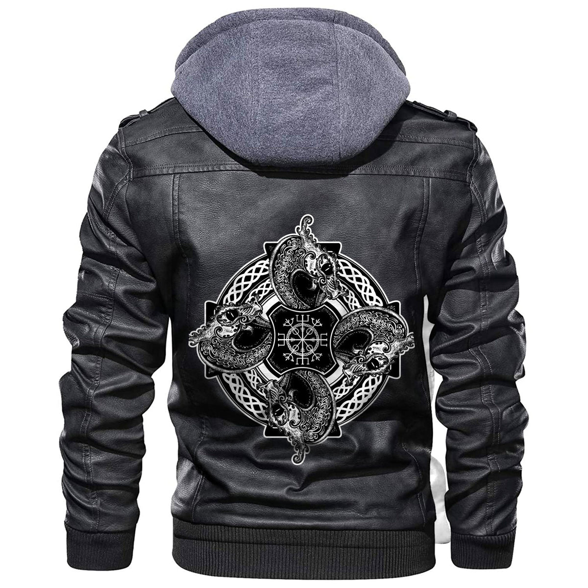 Viking Dragons and Helm Of Awe Aegishjalmur Leather Jacket RLT12 - Wonder Print Shop