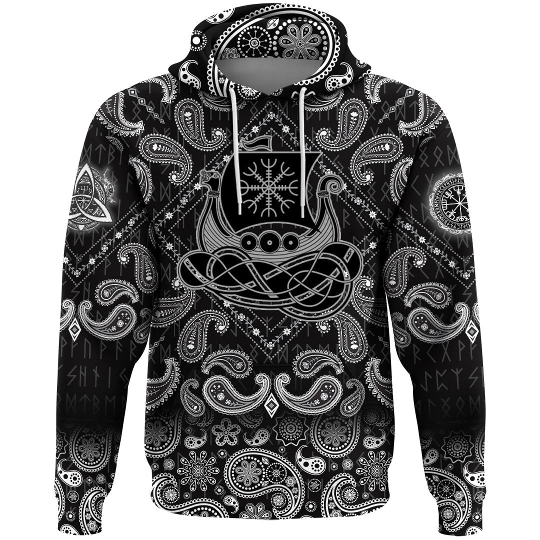 Viking Hoodie Drakkar Aegishjalmur with Bandana Paisley Style RLT12 - Wonder Print Shop