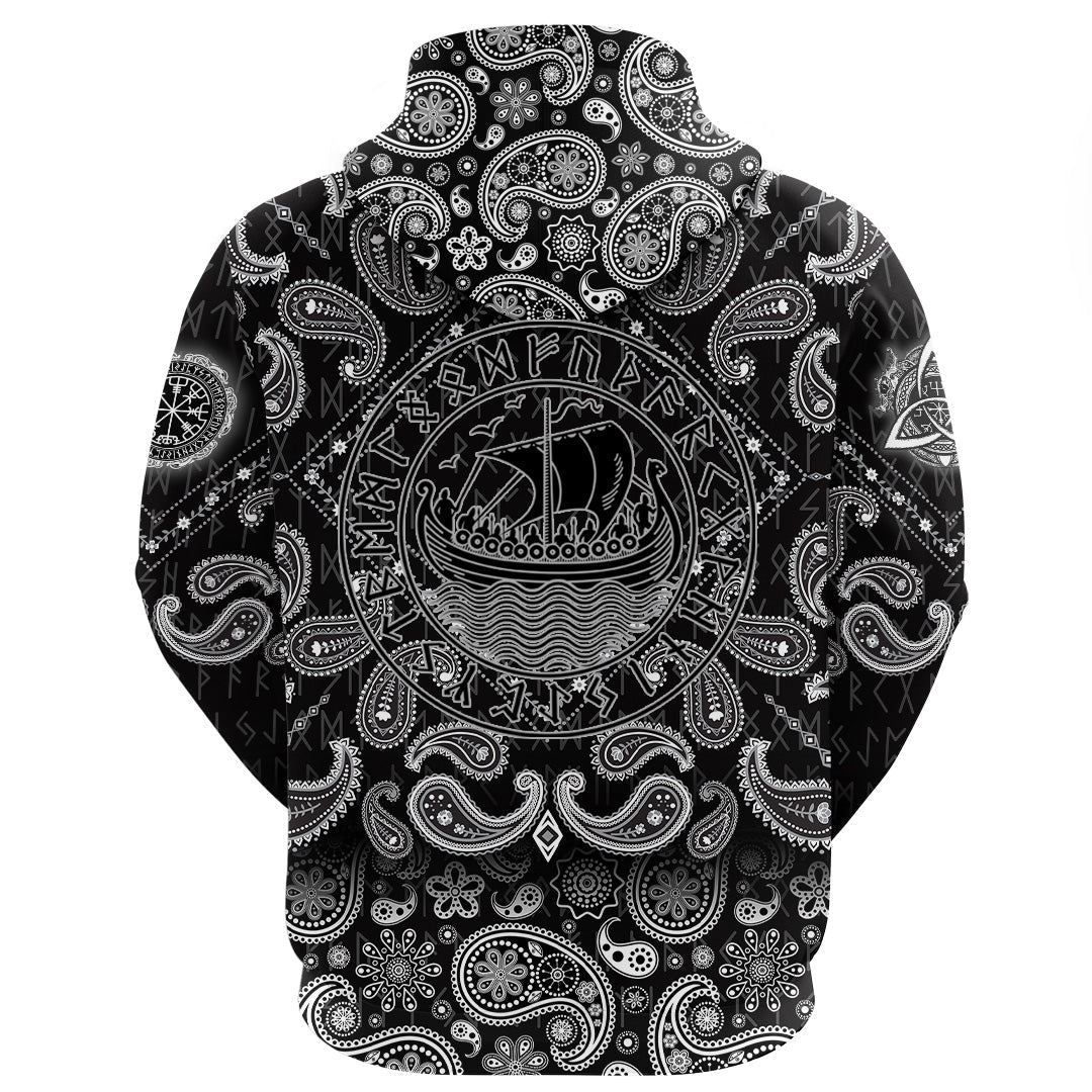 Viking Hoodie Drakkar In Circle Of Ancient with Bandana Paisley Style RLT12 - Wonder Print Shop