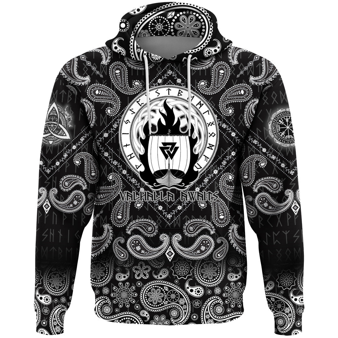 Viking Hoodie Drakkar On Fire and Norse Runes with Bandana Paisley Style RLT12 - Wonder Print Shop