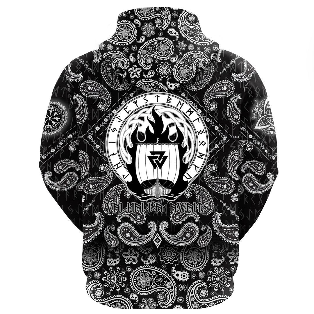 Viking Hoodie Drakkar On Fire and Norse Runes with Bandana Paisley Style RLT12 - Wonder Print Shop