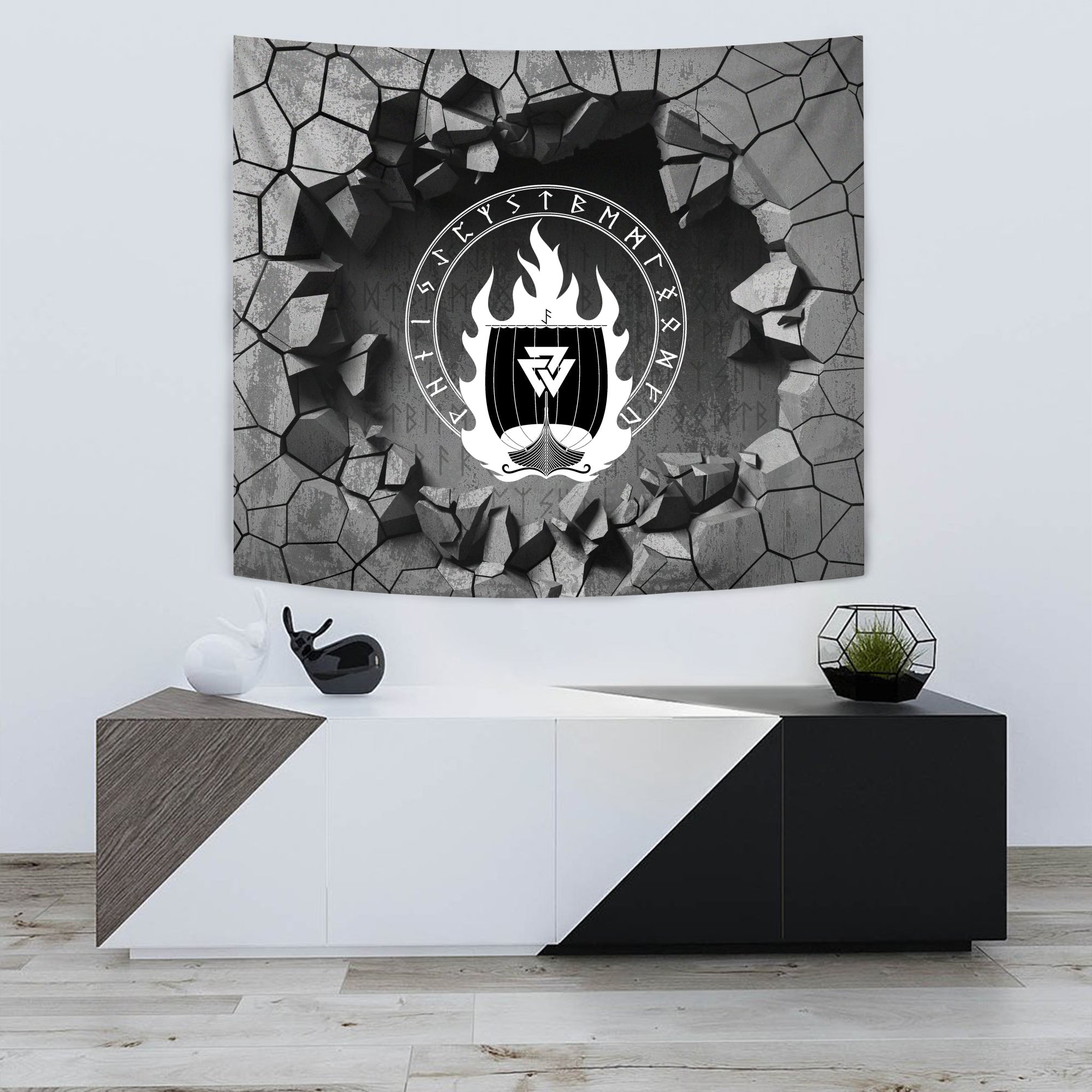 Viking Tapestry - Drakkar In Circle Of Ancient Tapestry RLT12 - Wonder Print Shop