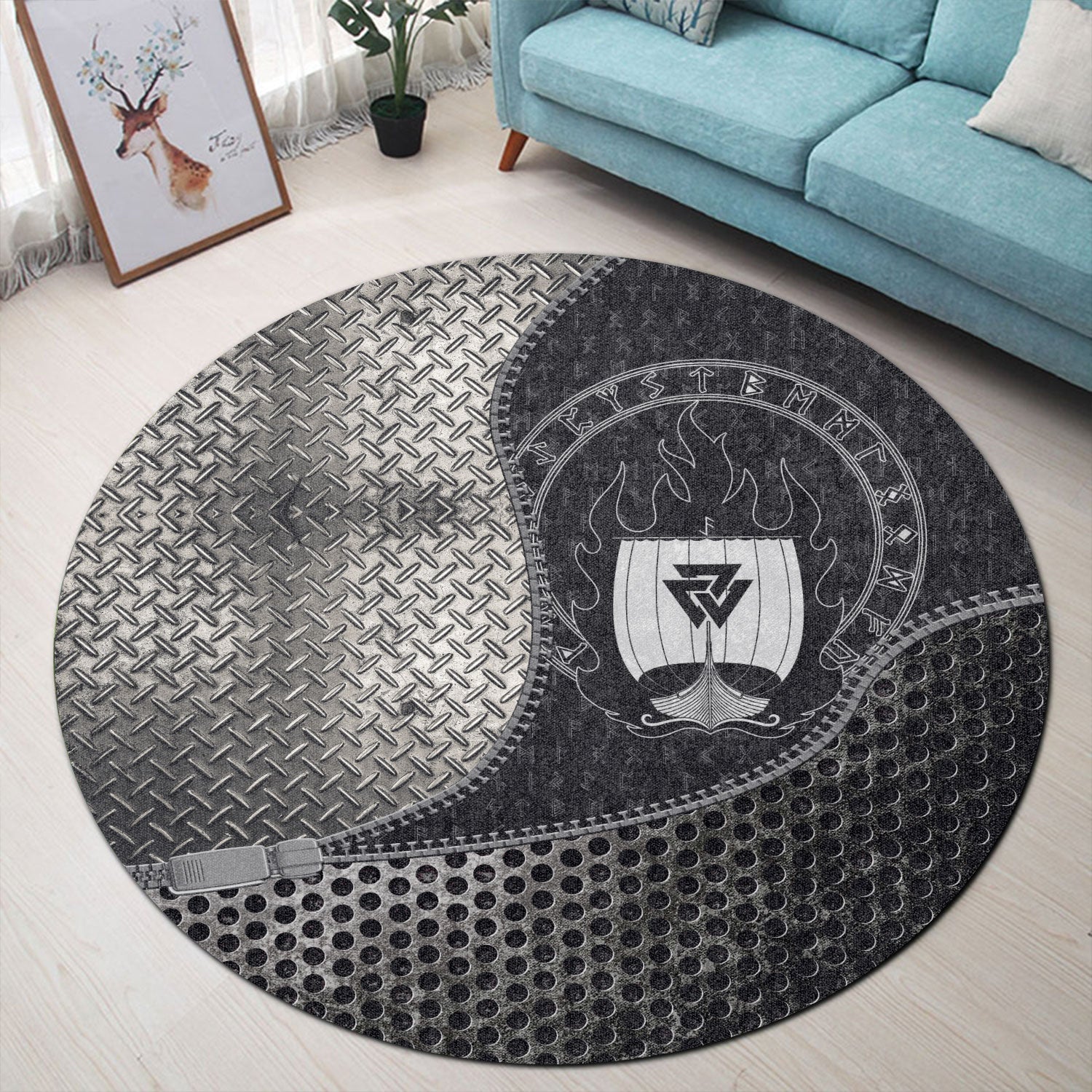 viking-carpet-drakkar-on-fire-and-norse-runes-round-carpet