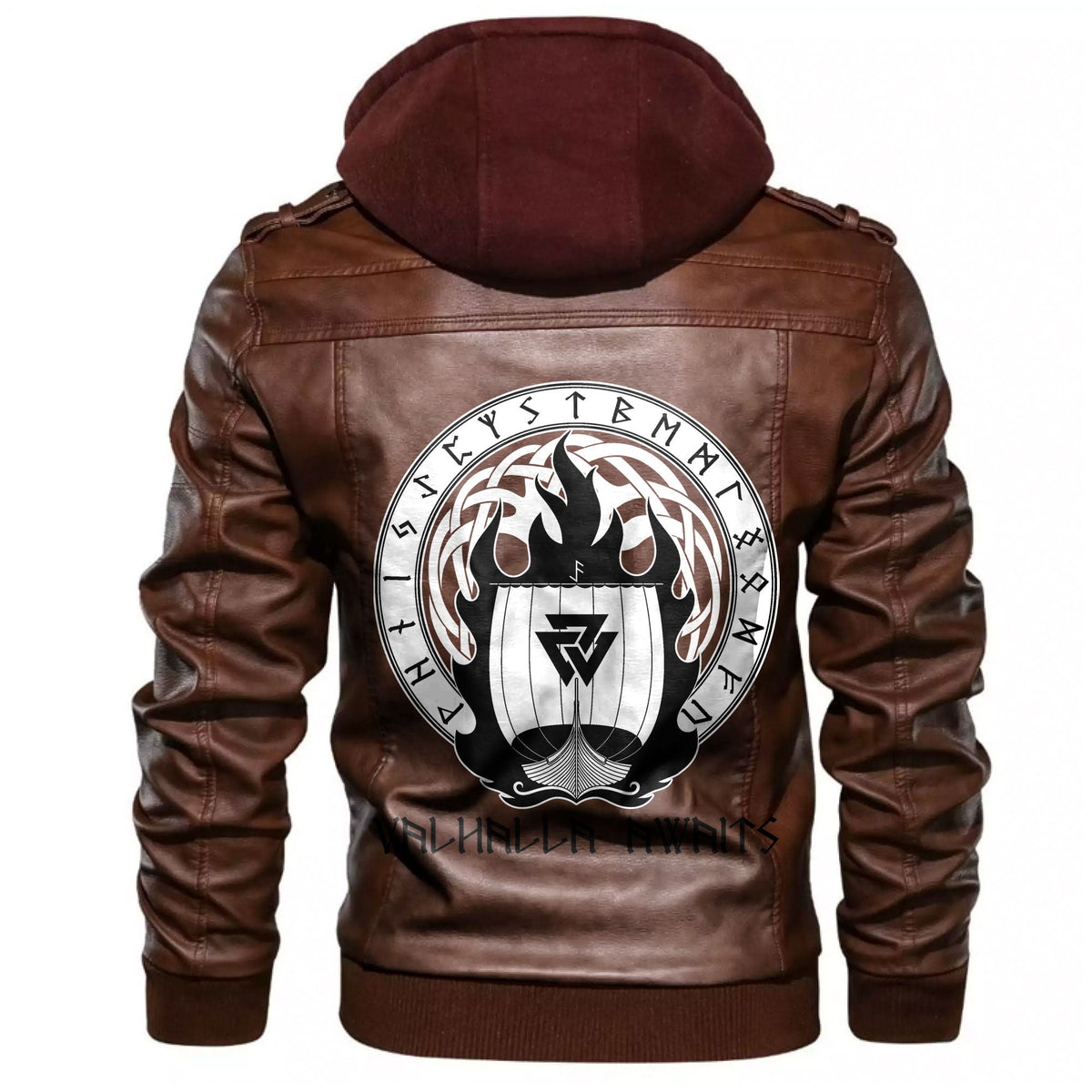 Viking Drakkar On Fire and Norse Runes Leather Jacket RLT12 - Wonder Print Shop