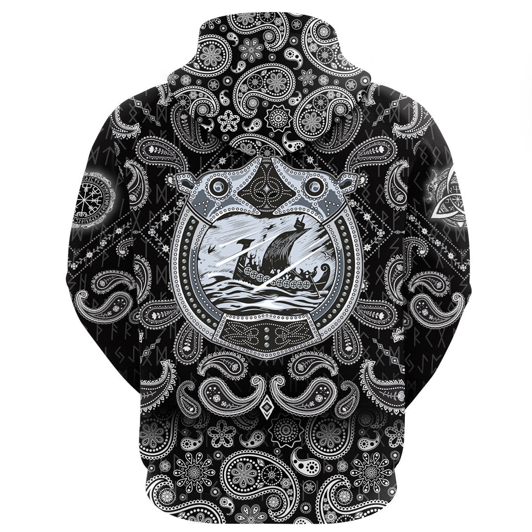 Viking Hoodie Drakkar Sailing In Storm Sea with Bandana Paisley Style RLT12 - Wonder Print Shop